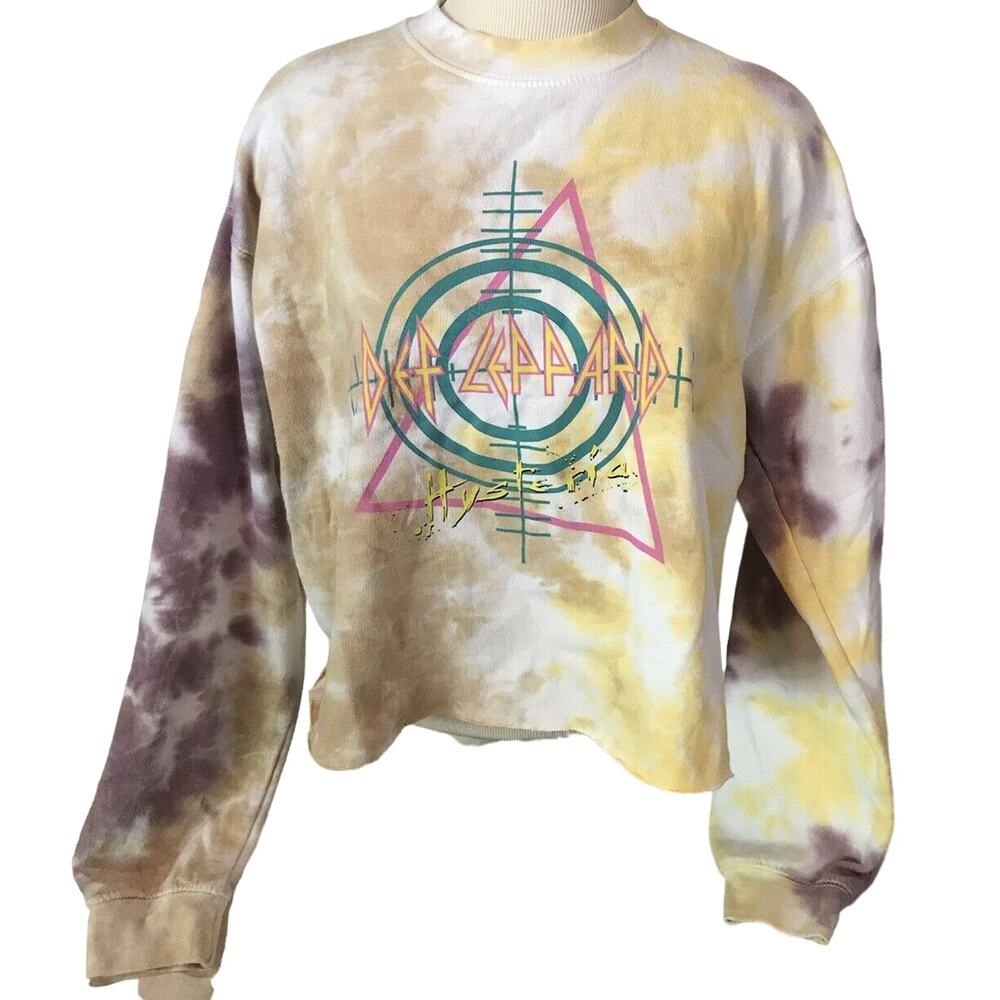 Def Leppard Tye Dye Cropped Sweatshirt by Goodie Two Sleeves Size Medium